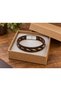 Rucenio Honeythread Brown Leather Men's Bracelet - Honey-Tone Geometric Weave Strip - 3