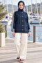 Women's Striped Detailed Buttoned Pocketed Dark Denim Blue Jacket - 4