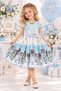 Jacquard Girl's Patterned Dress with Stone Collar and Detachable Flower Brooch, Moon Sleeves, Ages 4-8, Birthday, Wedding, Special Occasion