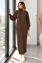 High Collar Ribbed Knitwear Dress K3051 Brown - 3