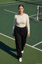 Women's Wide Leg Tie-Waist Cotton Sweatpants 01 Black - 4