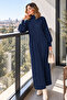 High Collar Ribbed Knitwear Dress K3051 Navy Blue - 3
