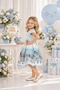 Jacquard Girl's Patterned Dress with Stone Collar and Detachable Flower Brooch, Moon Sleeves, Ages 4-8, Birthday, Wedding, Special Occasion - 6