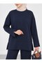 Women's Navy Blue Slit Modal Fabric Crew Neck Oversize Hijab Tunic Sweatshirt - 2