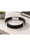 Zeradin Nightlace Black Leather Men's Bracelet - Single Row Weave and Silver Tone Lock - 2