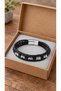 Derlonis Silverbeat Black Leather Men's Bracelet - Silver Tone Beaded Braided Design - 3
