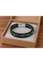 Alveris Emeraldspeck Black Leather Men's Bracelet - Green Spotted Beaded Wrap Model - 2