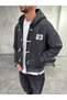 Fancy Buttoned Washable Zippered Black Sweatshirt - 2