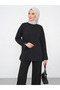 Women's Black Slit Modal Fabric Crew Neck Oversize Hijab Tunic Sweatshirt - 7