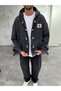 Fancy Buttoned Washable Zippered Black Sweatshirt - 5