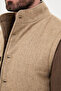 Textured Slim Fit Stand Collar Buttoned Wool Blend Men's Vest Beige - 40965.26K - 2