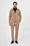 Ribbed Slim Fit Shirt Collar Zippered Velvet Men's Coat Beige - 39700.26K - 3