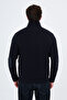 Ribbed Slim Fit High Collar Zippered Knitwear Men's Coat Navy Blue - 39675.26K - 4
