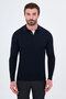 Braided Slim Fit Polo Collar Buttoned Cashmere Men's Knitwear Sweater Navy Blue - 11615.26K - 2