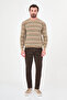 Checkered Slim Fit Crew Neck Chenille Men's Knitwear Sweater Beige - 11609.26K - 3