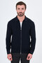 Plain Slim Fit Shirt Collar Zippered Cotton Men's Knitwear Cardigan Navy Blue - 11252.26K