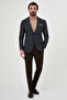 Plaid Slim Fit Mono Collar Wool Blend Men's Jacket Navy Blue - 41506.26K - 3