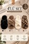 Women's Black - Cream - Mink - Tan Leopard Cross-Strapped Furry 4-Piece House Slipper Set Byndset02