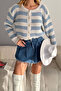 Line Detail Buttoned Baby Collar Cardigan Baby Blue - 3