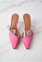 Livve Women's Heeled Slippers Mesh Thin Heels Side Bow Stone Fuchsia Satin - 2