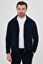 Ribbed Slim Fit Shirt with Collar and Zipper Velvet Men's Coat Navy Blue - 39700.26K