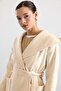 Torba Pocketed Hooded Short Coat Ecru 3185 - 5