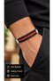 Korvello Emberstripe Black Leather Men's Bracelet - Double Black Braid with Red Thin Stripes
