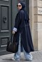 High Collar Lined Navy Blue Trench Coat - 2
