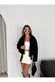 Women's Plush Bomber Oversize Zippered Belt Detailed Short Seasonal Jacket - 3