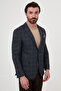 Plaid Slim Fit Mono Collar Wool Blend Men's Jacket Navy Blue - 41506.26K - 5