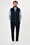 Plain Slim Fit Stand Collar Double Zipper Wool Blend Men's Vest Navy Blue - 40966.26K - 4
