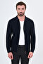 Plain Slim Fit Shirt Collar Zippered Cotton Men's Knitwear Cardigan Navy Blue - 11252.26K - 5