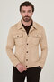 Straight Slim Fit Shirt with Collar Buttons Suede Men's Coat Beige - 39681.26K - 2