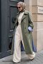 High Collar Lined Khaki Trench Coat - 2