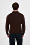 Ribbed Slim Fit Polo Collar Zippered Men's Cotton Knit Sweater Brown - 11602.26K - 4