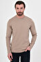 Plain Slim Fit High Crew Neck Cotton Long Sleeve Men's T-Shirt Mink - 36900.26K