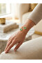 Mint Green Stone Detailed Gold Color Open End Women's Bracelet - 4