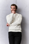 Ribbed Slim Fit High Crew Neck Cotton Men's Knitwear Sweater Ecru - 11601.26K