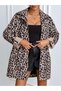 Women's Leopard Patterned Trench Coat with Drawstring Waist, Side Pockets, Foldable Sleeves, and Lining - 5