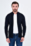 Striped Slim Fit Cashmere Zippered Side Pockets Stand Collar Men's Knitwear Cardigan Navy Blue - 11250.26K - 5