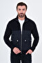Ribbed Slim Fit High Collar Zippered Knitwear Men's Coat Navy Blue - 39675.26K