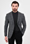 Plaid Slim Fit Mono Collar Wool Blend Men's Jacket Black - 41508.26K