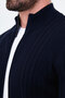 Striped Slim Fit Cashmere Zippered Side Pockets Stand Collar Men's Knitwear Cardigan Navy Blue - 11250.26K - 2
