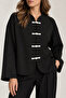 Women's Japanese Button Detail Notched Collar Relaxed Fit Long Sleeve Casual Stylish Standard Size Jacket - 3