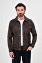 Textured Slim Fit Shirt with Collar Snap Fasteners Faux Leather Men's Coat Brown - 39692.26K - 6