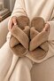 Women's Black - Cream - Mink - Tan Leopard Cross-Strapped Furry 4-Piece House Slipper Set Byndset02 - 5