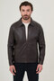 Straight Slim Fit Shirt Collar Zippered Faux Leather Men's Coat Brown - 39677.26K