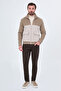 Ribbed Slim Fit High Collar Zippered Knitwear Men's Coat Beige - 39675.26K - 3