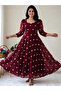 Maroon Georgette Embroidered Long Dress - FFT8662 | Maroon-Size:2XL-44-Inches