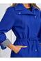Women's Saks Blue Trench Coat with Drawstring Waist, Side Pockets, Foldable Sleeves and Lining - 5